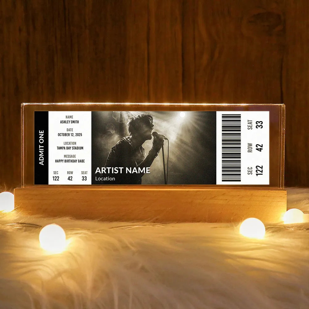 Custom Upcoming Concert Ticket - Personalized Acrylic Block LED Night Light - Surprise Valentine's Day Gift for her, for him