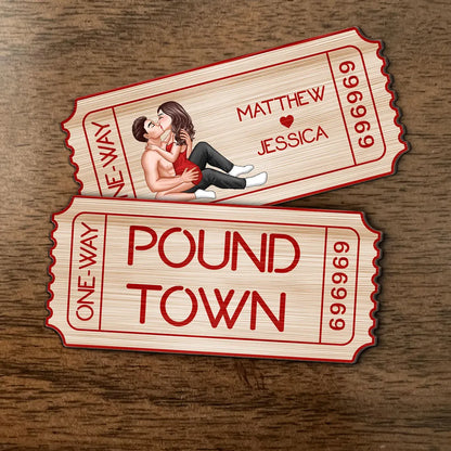 Funny Couple Pound Town Ticket - Personalized Wooden Ornament - Gift For Him, Gift For Her