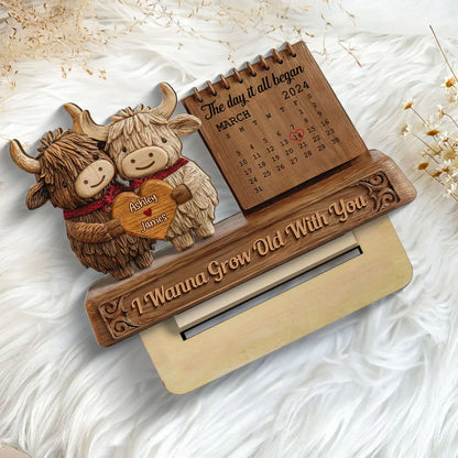 3D Effect Couple Animals Gnome Anniversary Date Calendar - Personalized 2-Layered Wooden Plaque