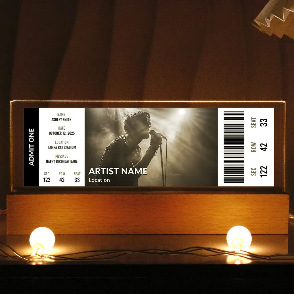 Custom Upcoming Concert Ticket - Personalized Acrylic Block LED Night Light - Surprise Valentine's Day Gift for her, for him