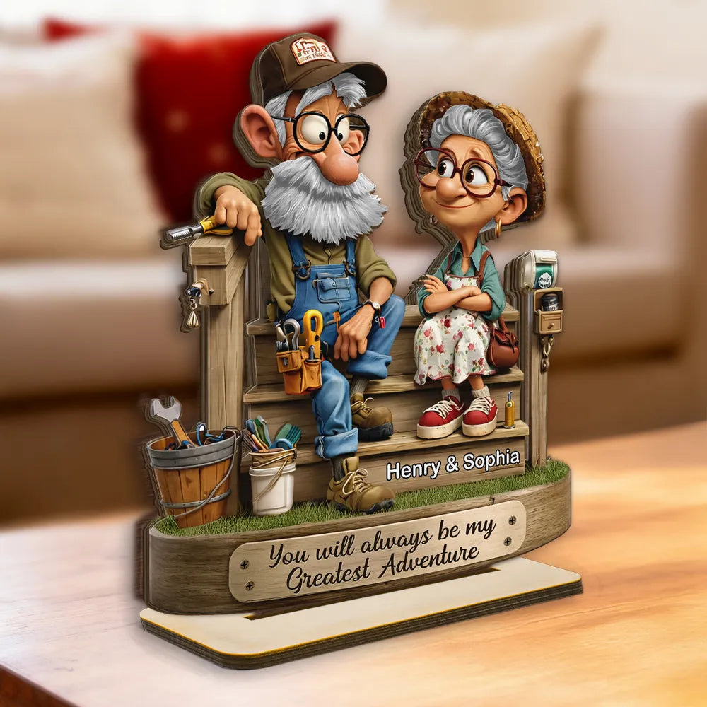 Senior Couple On Porch - Personalized 2-Layered Wooden Plaque - Anniversary, Valentine's Day Gift, Gift For Him, Gift For Her