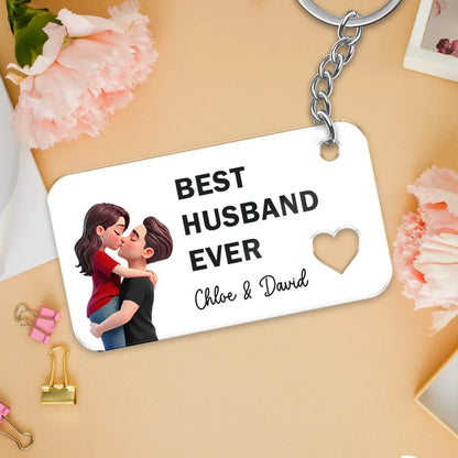 Best Wife Husband Girlfriend Boyfriend Ever Romantic Couple Hugging Kissing - Personalized Acrylic Keychain - Gift For Couple, Matching Keychain For Couple