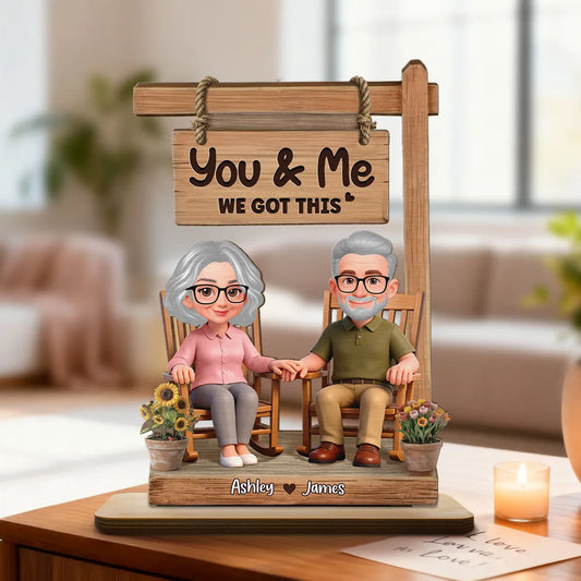 3D Effect Old Couple Sitting On Rocking Chair - Personalized 2-Layered Wooden Plaque - Anniversary, Valentine's Day Gift For Him, Gift For Her