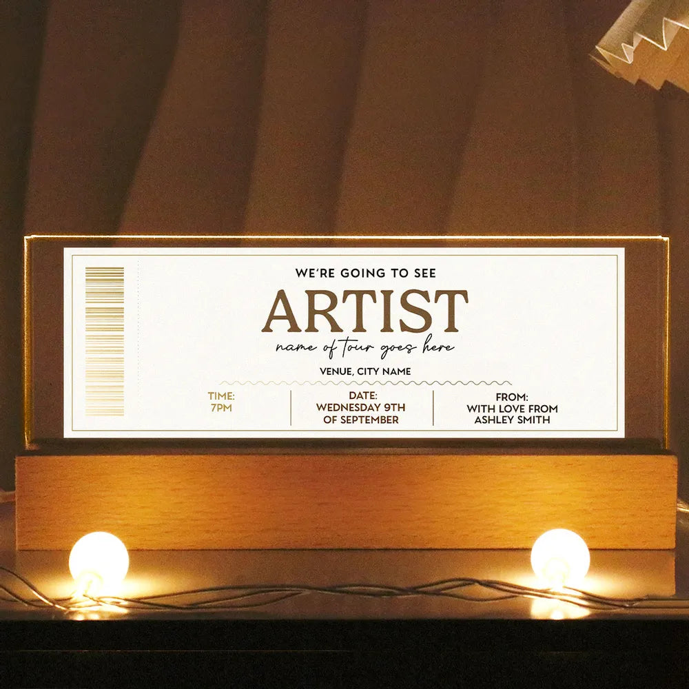 Custom Concert Ticket - Personalized Acrylic Block LED Night Light - Surprise Valentine's Day Gift for her, for him