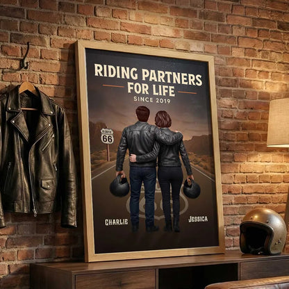 Eternal Love Back View Biker Couple Riding Partners For Life Personalized Poster - Unique Valentine's Gift For Couple, Bikers, Gift For Him, For Her