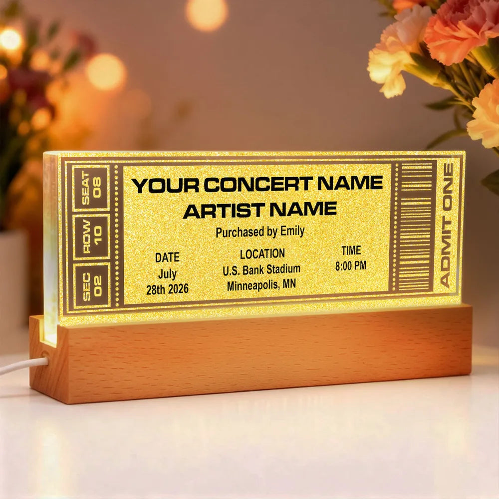Custom Favorite Music Concert Photo Ticket - Personalized Acrylic Block LED Night Light - Valentine's Day Gift for her, for him