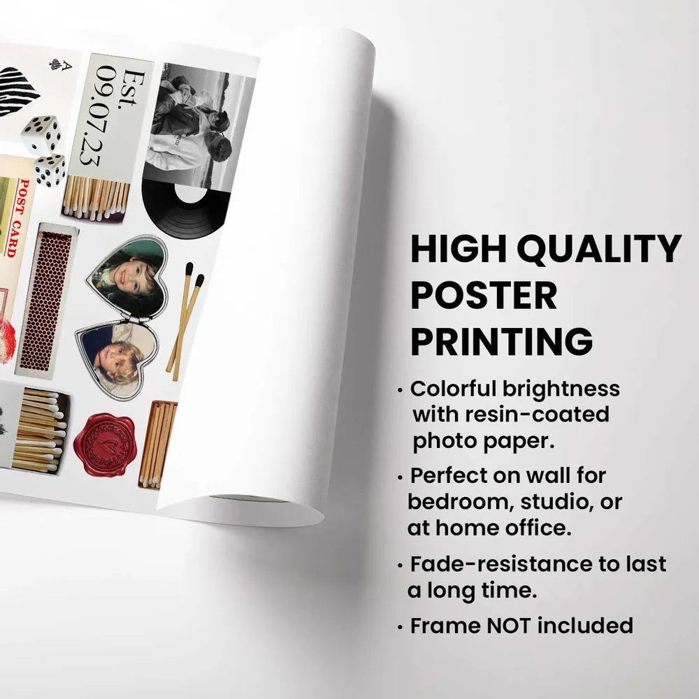 Nostalgia Couple Love Story Matchbook Collage Dopamine Decor - Personalized Poster - Heartfelt Valentine, Anniversary Gift For Him, For Her