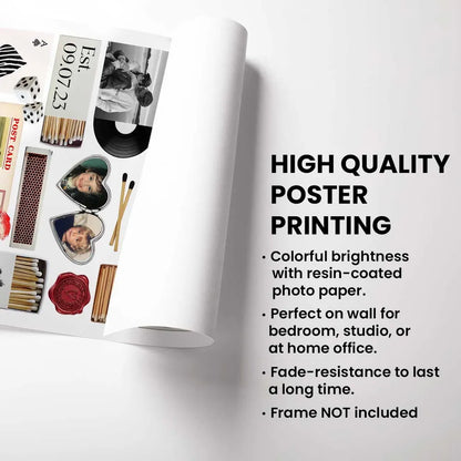 Nostalgia Couple Love Story Matchbook Collage Dopamine Decor - Personalized Poster - Heartfelt Valentine, Anniversary Gift For Him, For Her