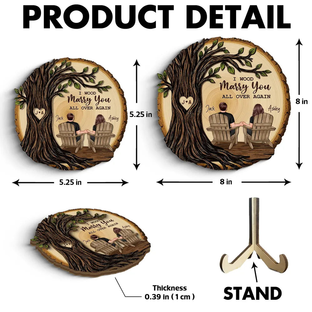 Couple Sitting Under Heart Carved Tree - Personalized 2-Layered Wooden Plaque - Valentine's Day Gift For Couple