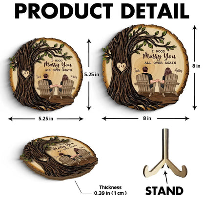 Couple Sitting Under Heart Carved Tree - Personalized 2-Layered Wooden Plaque - Valentine's Day Gift For Couple