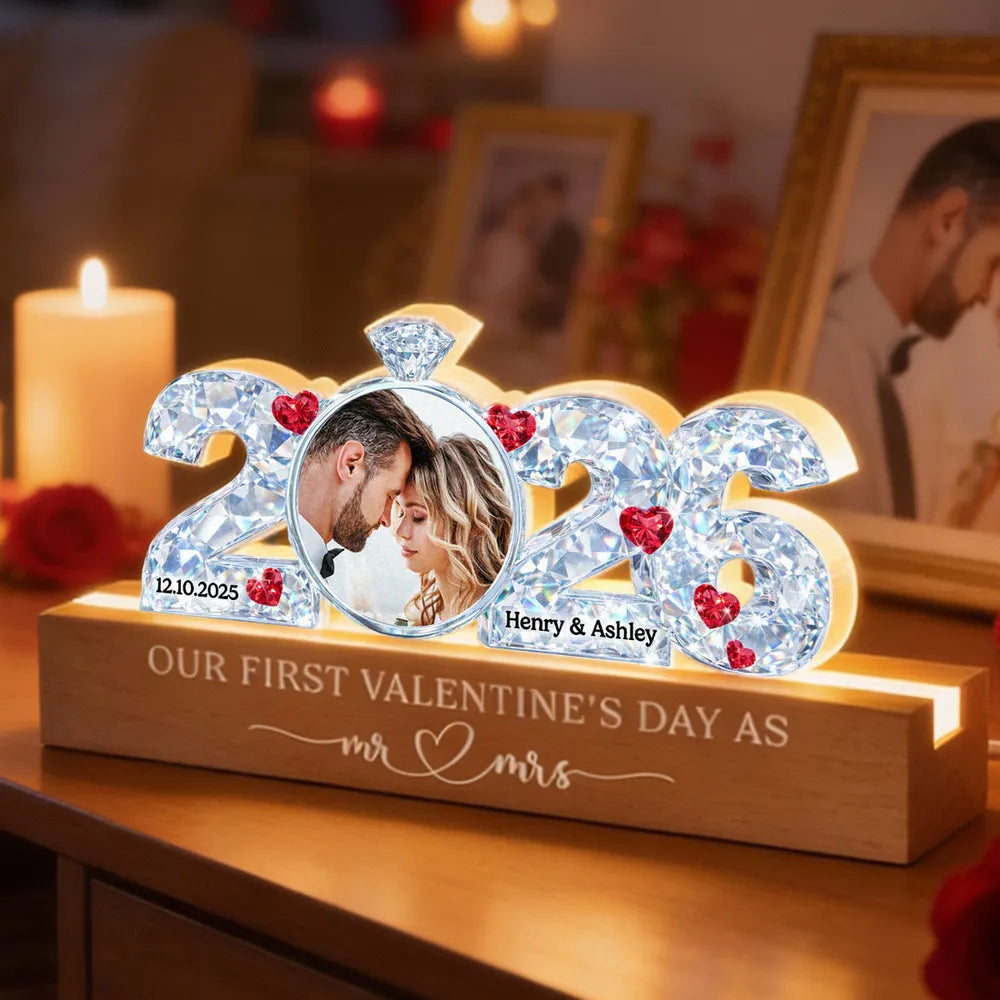 Our 1st Valentine as Mr & Mrs - Personalized Acrylic Block LED Night Light - Thoughtful Gift for him, for her
