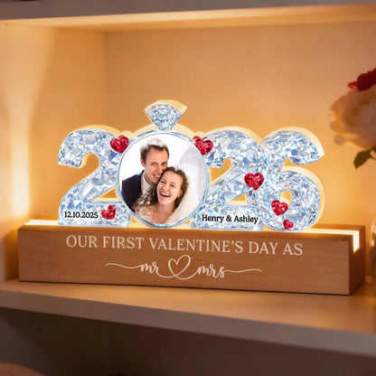 Our 1st Valentine as Mr & Mrs - Personalized Acrylic Block LED Night Light - Thoughtful Gift for him, for her