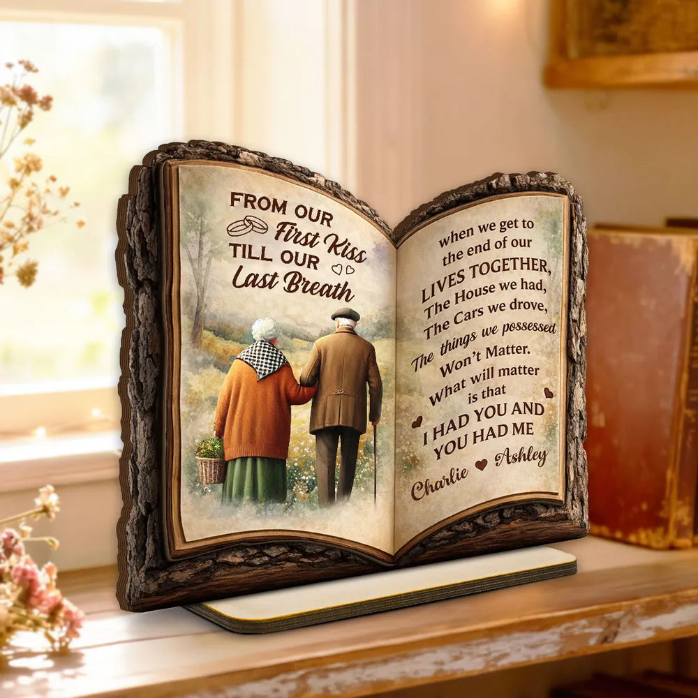 Old Couple Book Plaque - Personalized 2 Layer Standing Wooden Plaque - Gift for Couple