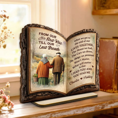 Old Couple Book Plaque - Personalized 2 Layer Standing Wooden Plaque - Gift for Couple