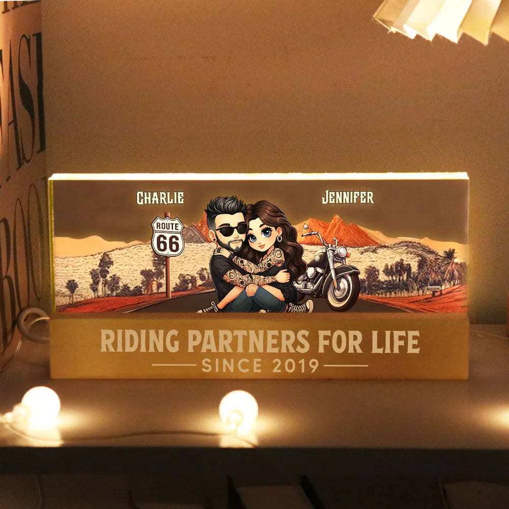 Riding Partners For Life Personalized Acrylic Block LED Night Light - Speacial Gift For Couple