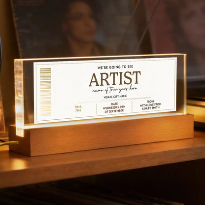 Custom Concert Ticket - Personalized Acrylic Block LED Night Light - Surprise Valentine's Day Gift for her, for him