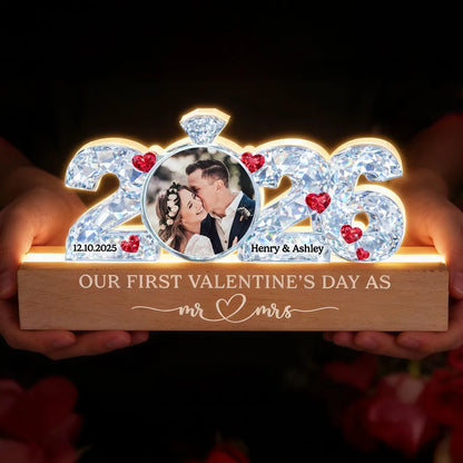 Our 1st Valentine as Mr & Mrs - Personalized Acrylic Block LED Night Light - Thoughtful Gift for him, for her