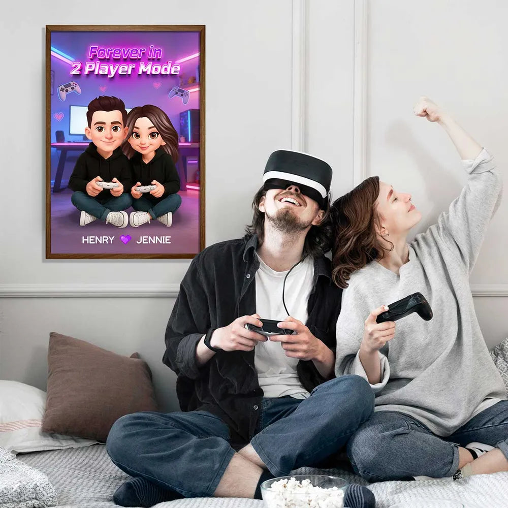 Forever In 2 Player Mode Gaming Couple - Personalized Poster - Heartfelt Valentine, Anniversary Gift For Gamers, For Him, For Her