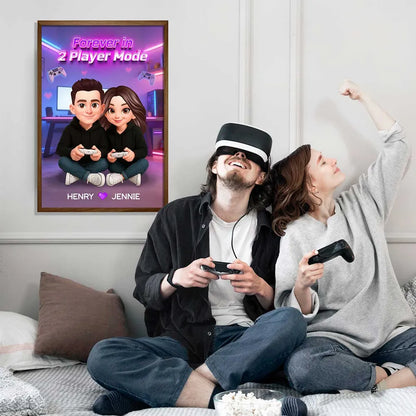 Forever In 2 Player Mode Gaming Couple - Personalized Poster - Heartfelt Valentine, Anniversary Gift For Gamers, For Him, For Her
