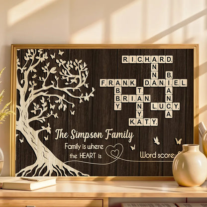 Family is Where the Heart is, Crossword Tree of Life - Personalized Poster - Sentimental Gift for Loved Ones