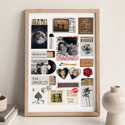 Nostalgia Couple Love Story Matchbook Collage Dopamine Decor - Personalized Poster - Heartfelt Valentine, Anniversary Gift For Him, For Her