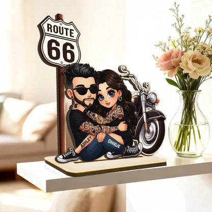 Eternal Love Biker Couple Riding Partners For Life - Personalized 2-Layer Wooden Plaque - Gift For Couple, Bikers, Gift For Him, For Her
