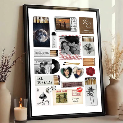 Nostalgia Couple Love Story Matchbook Collage Dopamine Decor - Personalized Poster - Heartfelt Valentine, Anniversary Gift For Him, For Her