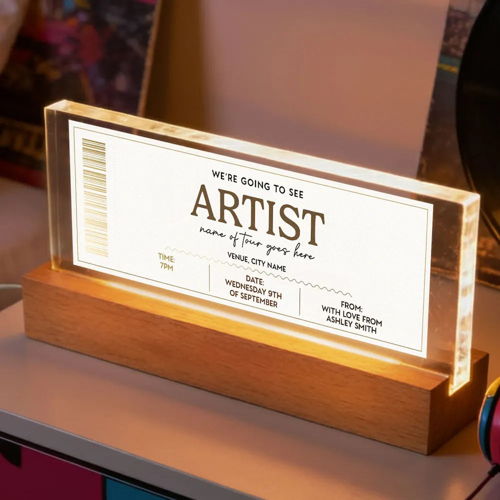 Custom Concert Ticket - Personalized Acrylic Block LED Night Light - Surprise Valentine's Day Gift for her, for him