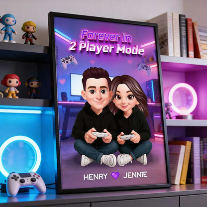 Forever In 2 Player Mode Gaming Couple - Personalized Poster - Heartfelt Valentine, Anniversary Gift For Gamers, For Him, For Her