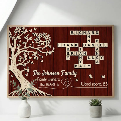 Family is Where the Heart is, Crossword Tree of Life - Personalized Poster - Sentimental Gift for Loved Ones