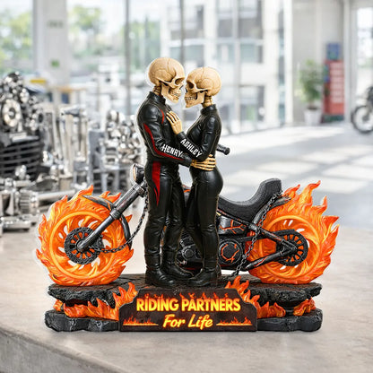 Biker Skeleton Couple - Personalized Acrylic Block - Gift for Couple