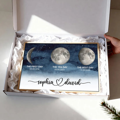 Starry Night Love Story Couple Custom Moon Phase Anniversary Dates - Personalized Poster - Heartfelt Anniversary Gift, Valentine Gift, Wedding Gift For Couple