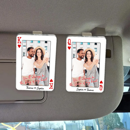 King/Queen Of My Heart Couple Custom Photo - Personalized Acrylic Car Visor - Valentine's Day Gift, Anniversary Gift For Him, For Her