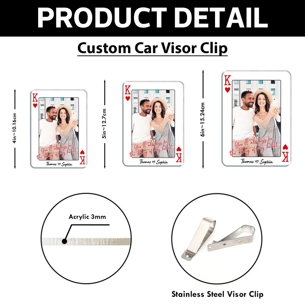 King/Queen Of My Heart Couple Custom Photo - Personalized Acrylic Car Visor - Valentine's Day Gift, Anniversary Gift For Him, For Her