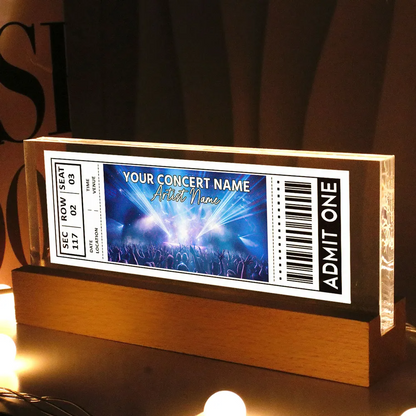 Custom Couple Favorite Music Concert Photo Ticket - Personalized Acrylic Block LED Night Light - Valentine's Day Gift for her, for him