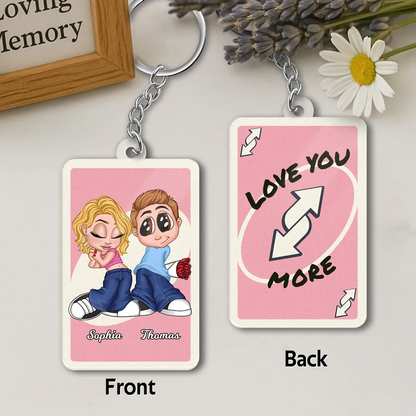 Love You More Game Card Style Y2K Couple - Personalized Acrylic Keychain - Valentine's Day Gift, Anniversary Gift For Him, For Her