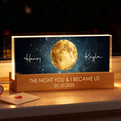 The Beginning of Our Forever Couple Moon Phase - Personalized Acrylic Block LED Night Light - Anniversary, Valentine's Day Gift for her, for him