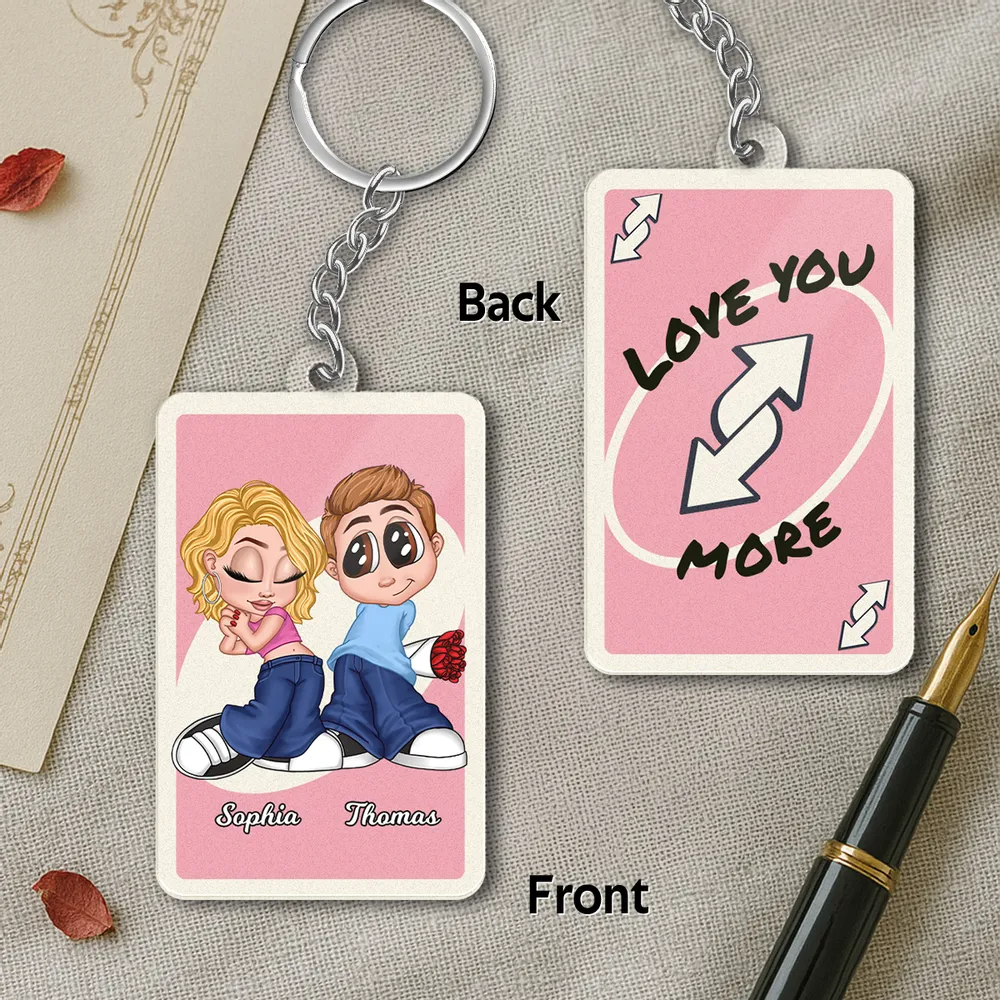 Love You More Game Card Style Y2K Couple - Personalized Acrylic Keychain - Valentine's Day Gift, Anniversary Gift For Him, For Her