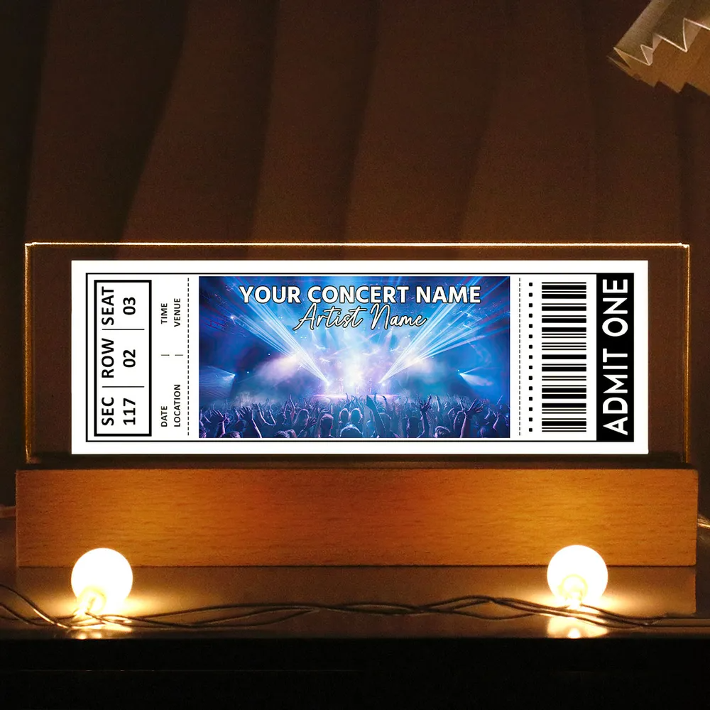 Custom Couple Favorite Music Concert Photo Ticket - Personalized Acrylic Block LED Night Light - Valentine's Day Gift for her, for him