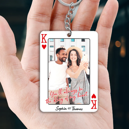 King/Queen Of My Heart Couple Custom Photo - Personalized Acrylic Keychain - Valentine's Day Gift, Anniversary Gift For Him, For Her