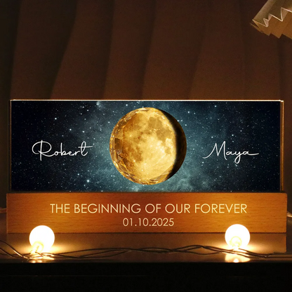 The Beginning of Our Forever Couple Moon Phase - Personalized Acrylic Block LED Night Light - Anniversary, Valentine's Day Gift for her, for him