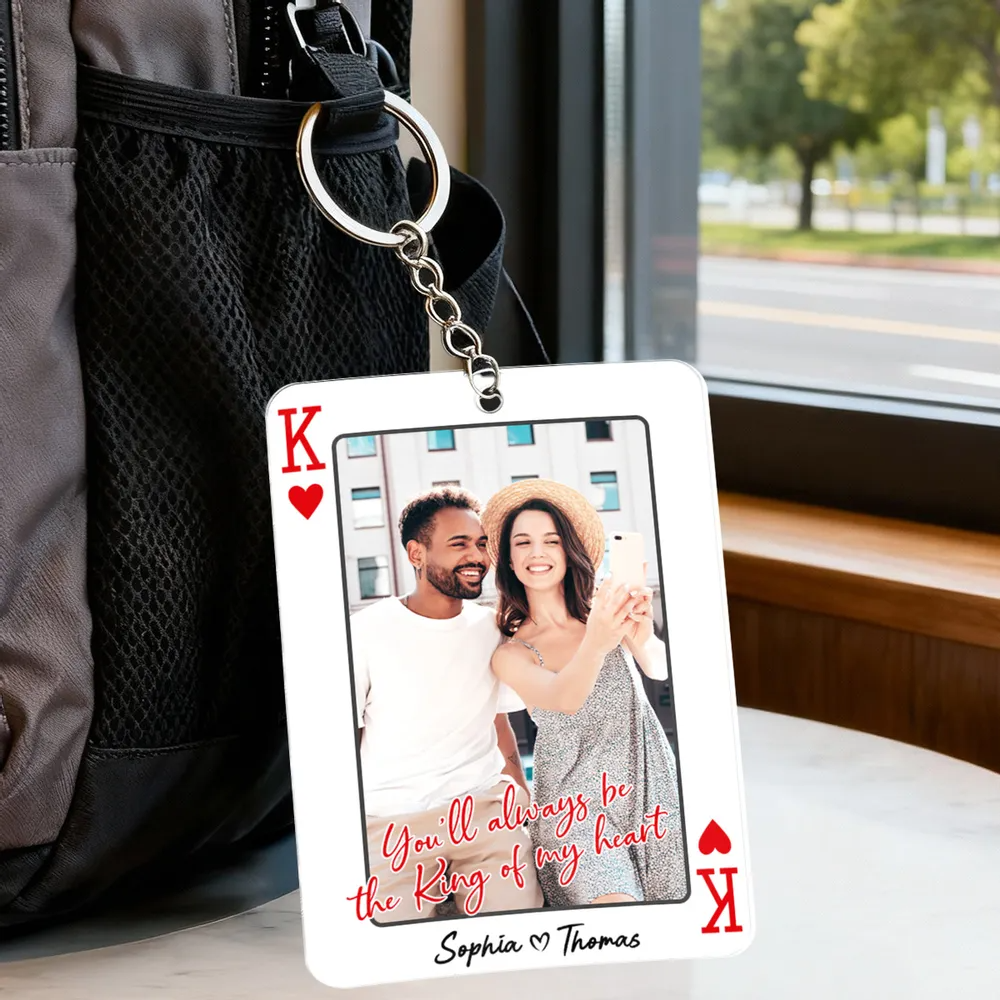 King/Queen Of My Heart Couple Custom Photo - Personalized Acrylic Keychain - Valentine's Day Gift, Anniversary Gift For Him, For Her