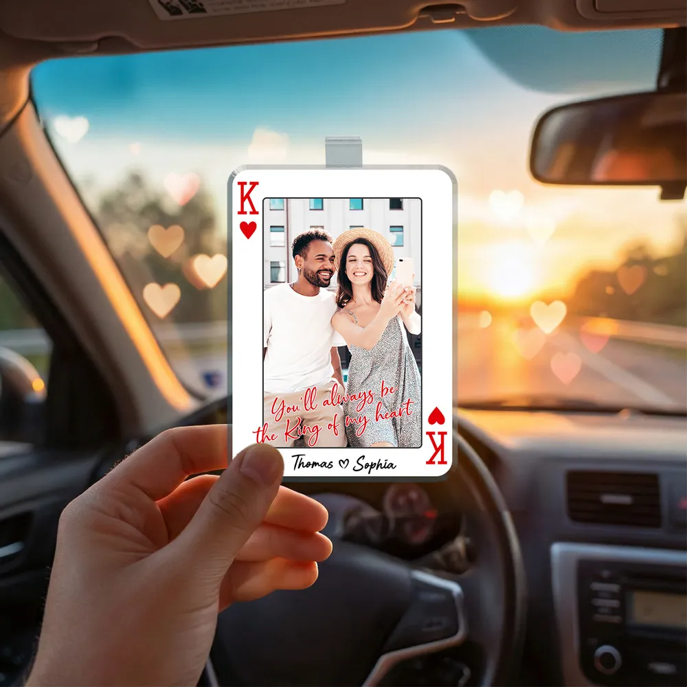 King/Queen Of My Heart Couple Custom Photo - Personalized Acrylic Car Visor - Valentine's Day Gift, Anniversary Gift For Him, For Her