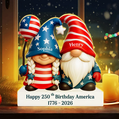 250th Anniversary American Gnome Couple - Personalized Light Box - Perfect Valentine Gift for Couple, for Her, for Him