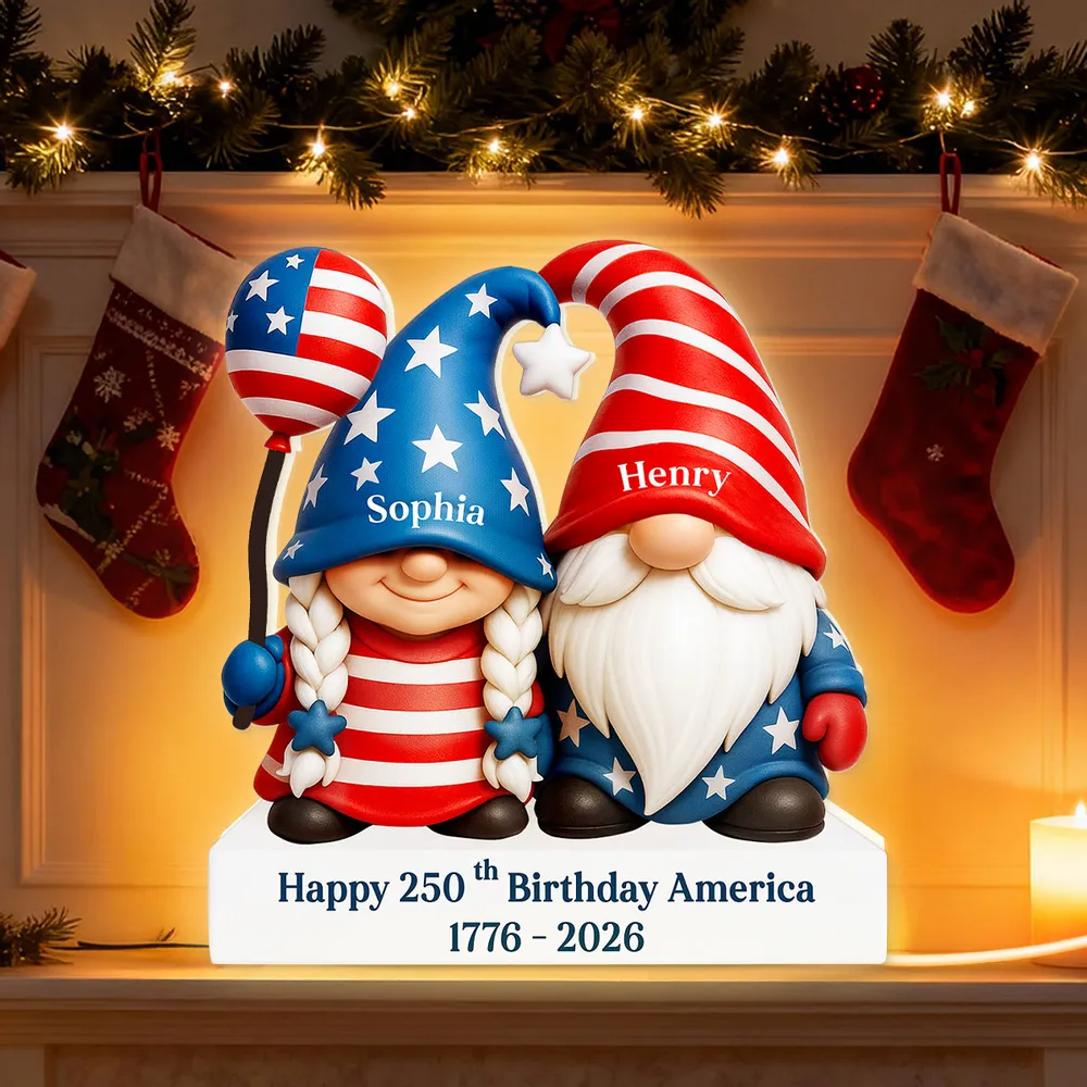 250th Anniversary American Gnome Couple - Personalized Light Box - Perfect Valentine Gift for Couple, for Her, for Him