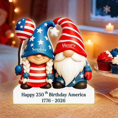 250th Anniversary American Gnome Couple - Personalized Light Box - Perfect Valentine Gift for Couple, for Her, for Him