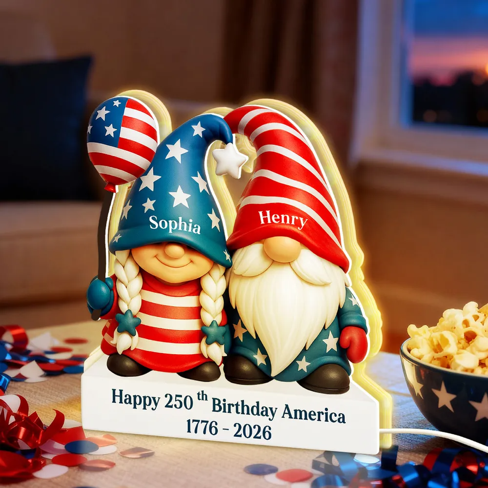 250th Anniversary American Gnome Couple - Personalized Light Box - Perfect Valentine Gift for Couple, for Her, for Him