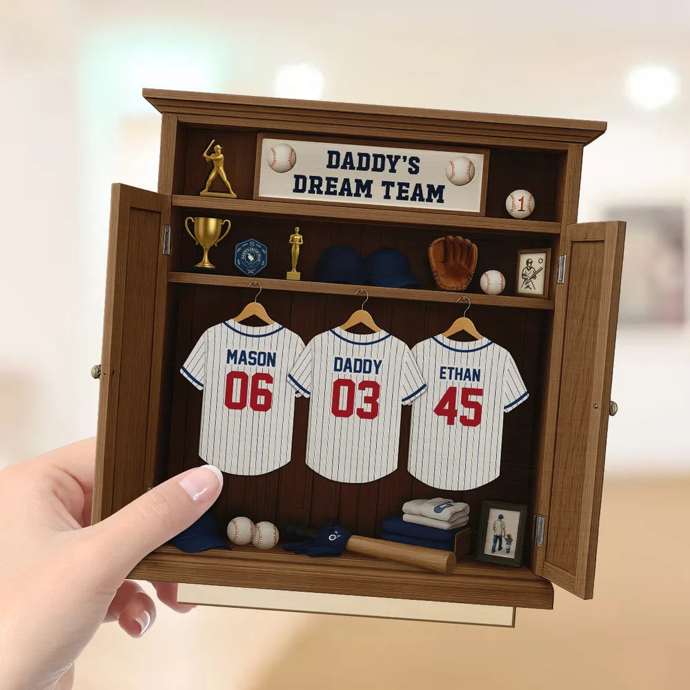 Daddy Dream Team Retro Baseball, Father's Day Gift For Dad, Grandpa Personalized Standing Wooden Plaque