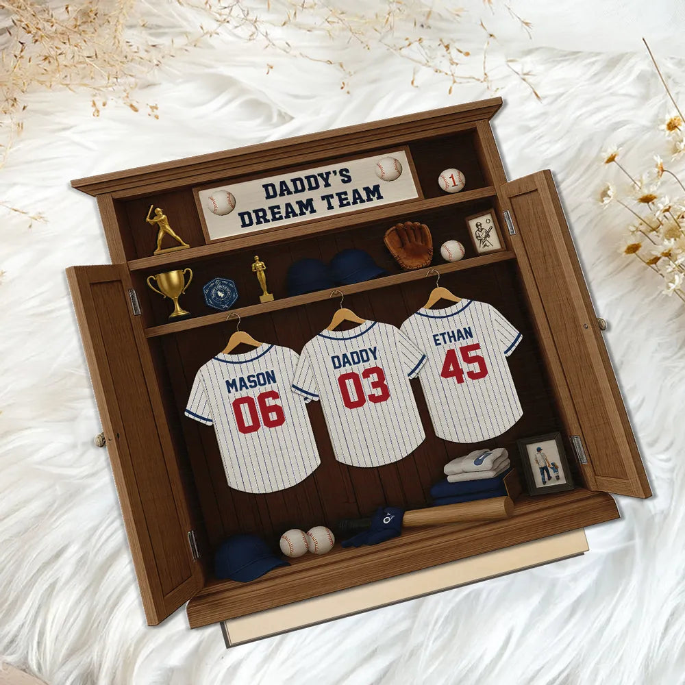 Daddy Dream Team Retro Baseball, Father's Day Gift For Dad, Grandpa Personalized Standing Wooden Plaque