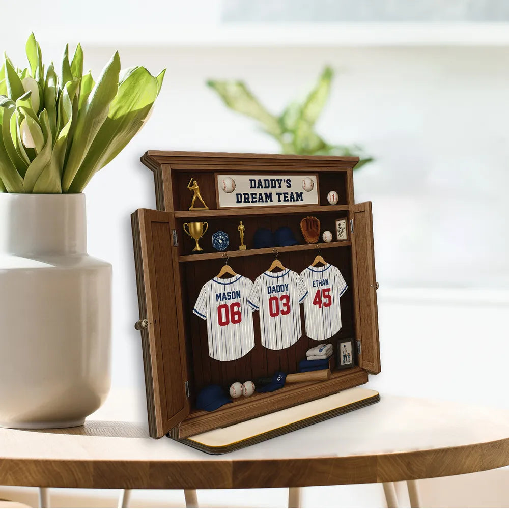 Daddy Dream Team Retro Baseball, Father's Day Gift For Dad, Grandpa Personalized Standing Wooden Plaque
